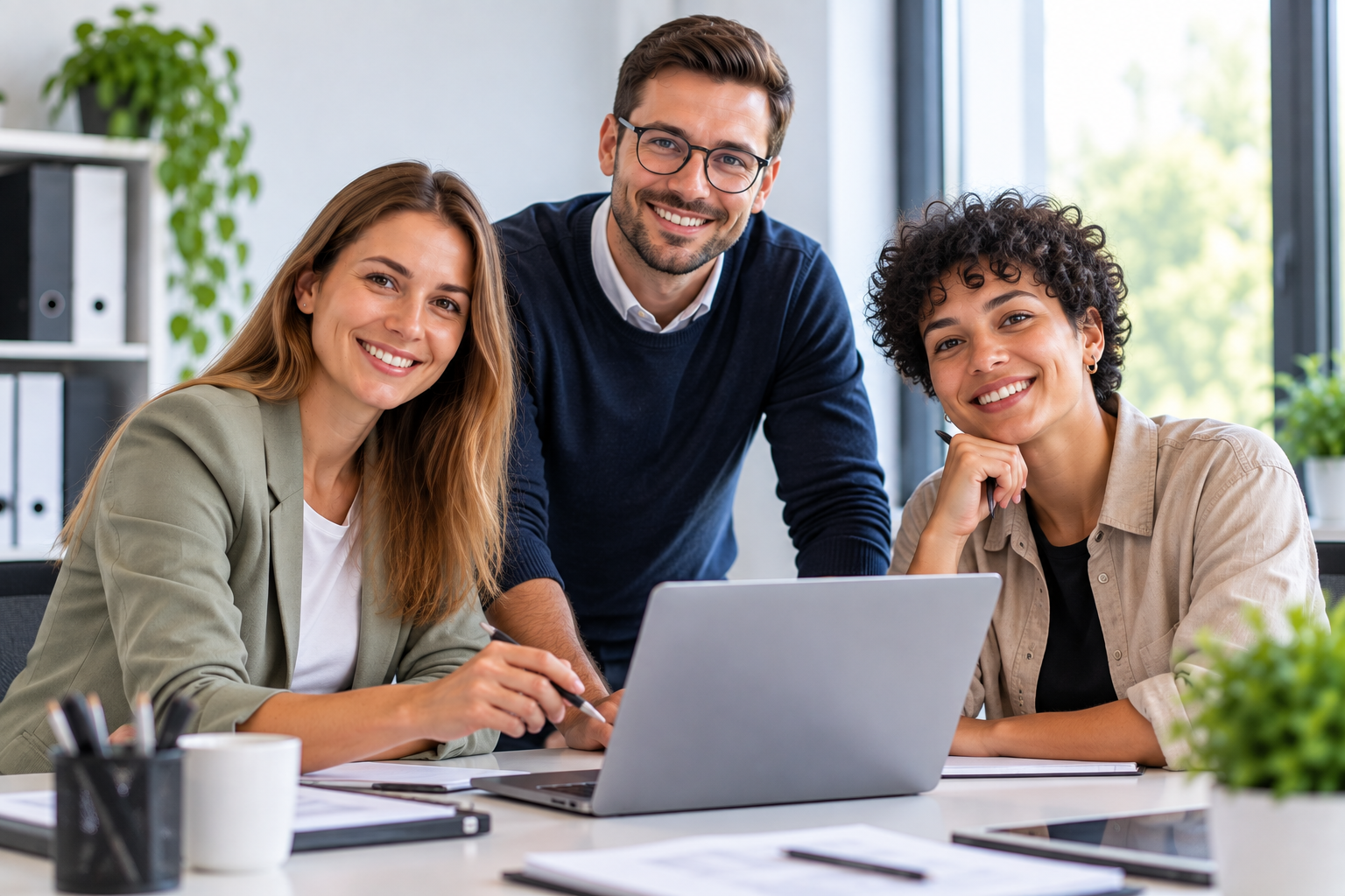 3 Personen am Schreibtisch