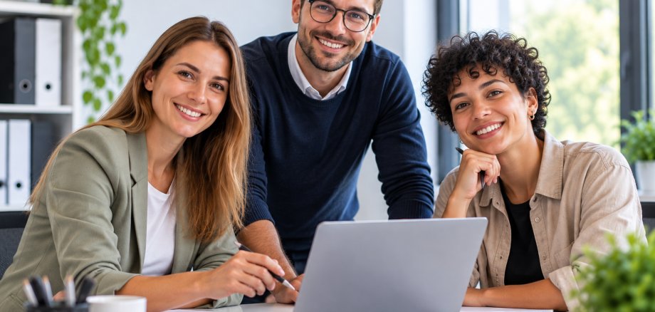 3 Personen am Schreibtisch